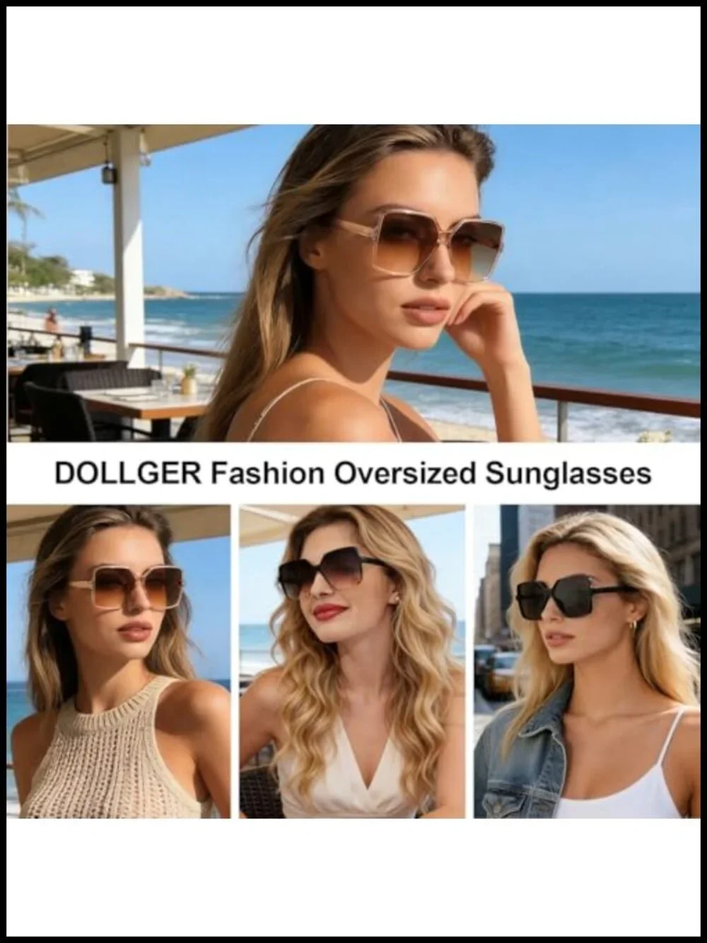 Oversized Square Sunglasses UV400 Protection Unisex Fashion Shades